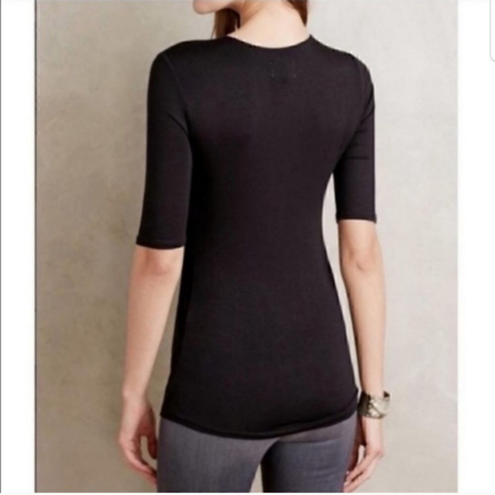 Anthropologie Deletta V Neck Wrap Top with Short Sleeves Sz XSMALL Black - Picture 3 of 11
